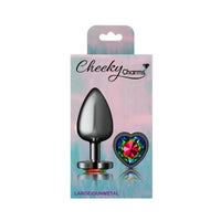 Cheeky Charms Gunmetal Butt Plug w Heart Rainbow Jewel Large - Gun Metal