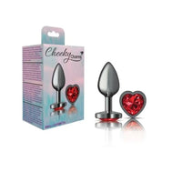 Cheeky Charms Gunmetal Butt Plug w Heart Red Jewel Small - Gun Metal