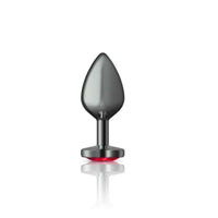 Cheeky Charms Gunmetal Butt Plug w Heart Red Jewel Medium - Gun Metal