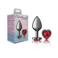 Cheeky Charms Gunmetal Butt Plug w Heart Red Jewel Medium - Gun Metal