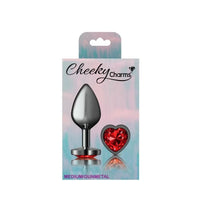 Cheeky Charms Gunmetal Butt Plug w Heart Red Jewel Medium - Gun Metal