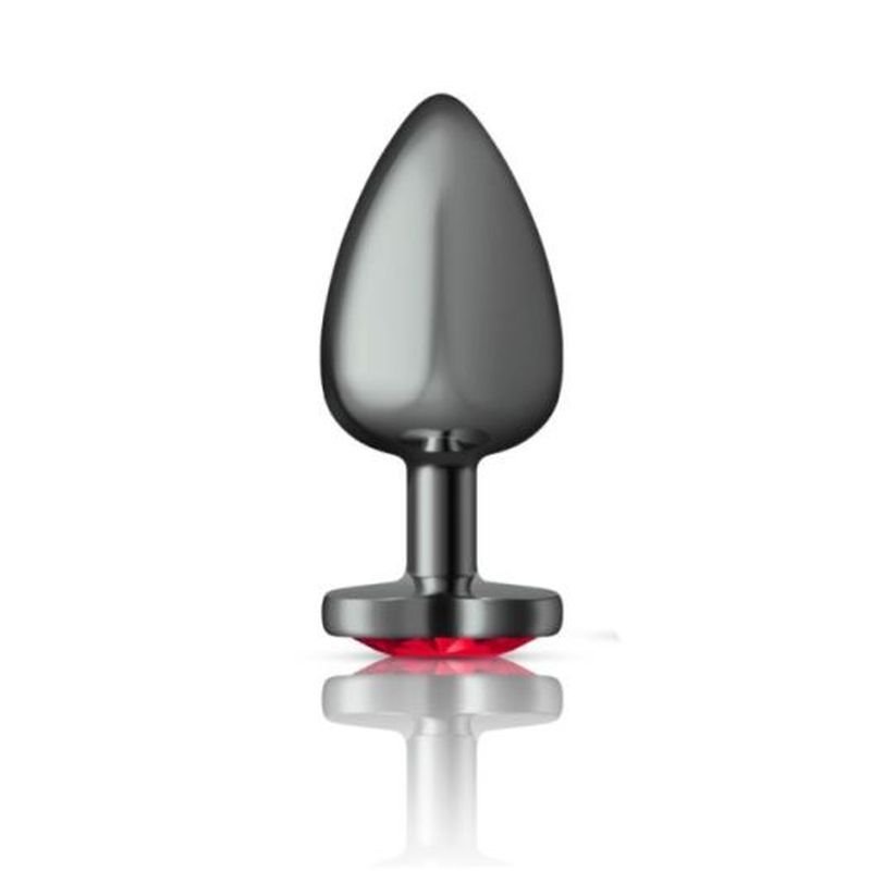 Cheeky Charms Gunmetal Butt Plug w Heart Red Jewel Large - Gun Metal