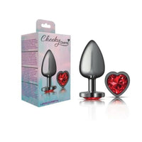 Cheeky Charms Gunmetal Butt Plug w Heart Red Jewel Large - Gun Metal
