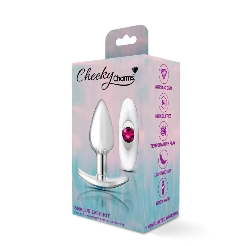 Cheeky Charms Silver Anchor Butt Plug  w Clear and Teal Jewel Kit  - Silver