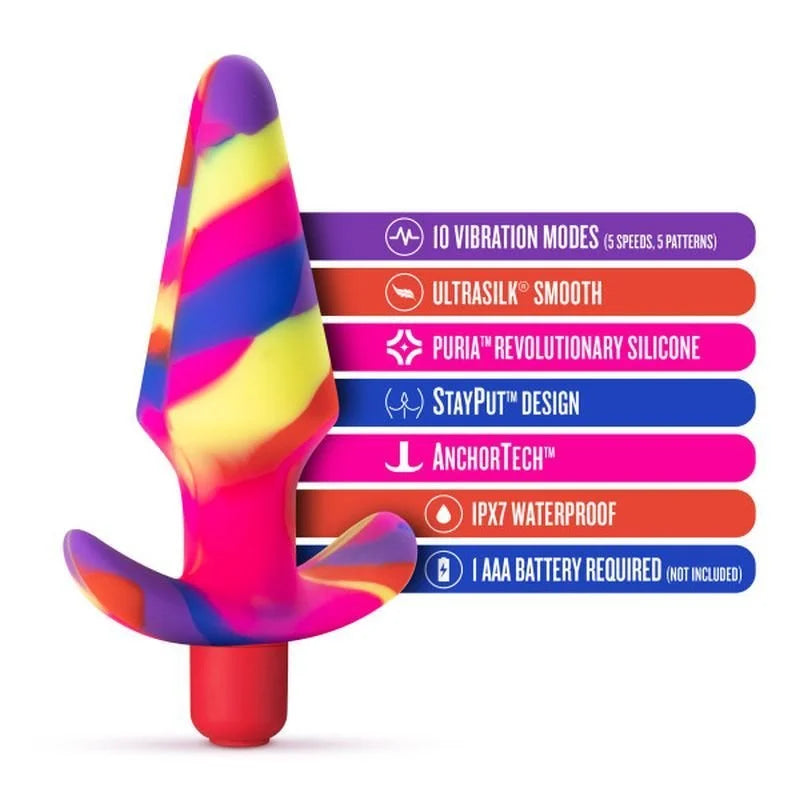 Avant Free Spirit Scarlet Silicone Vibrating Butt Plug - Rainbow