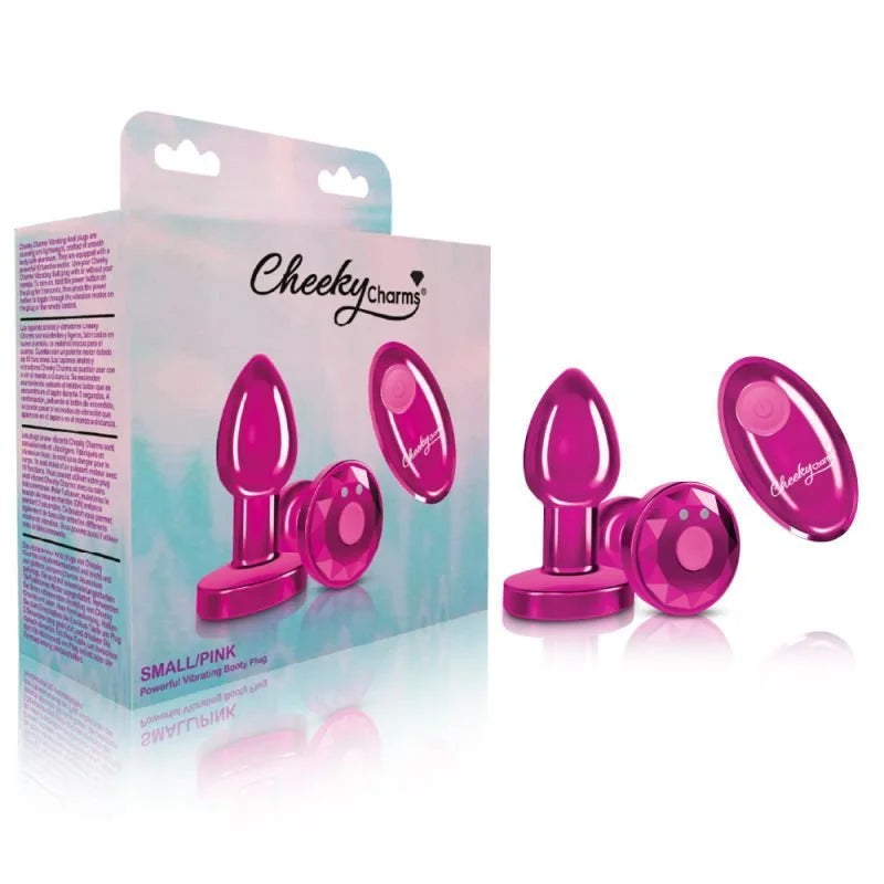 Cheeky Charms Pink Rechargeable Vibrating Metal Butt Plug w Remote Small - Pink