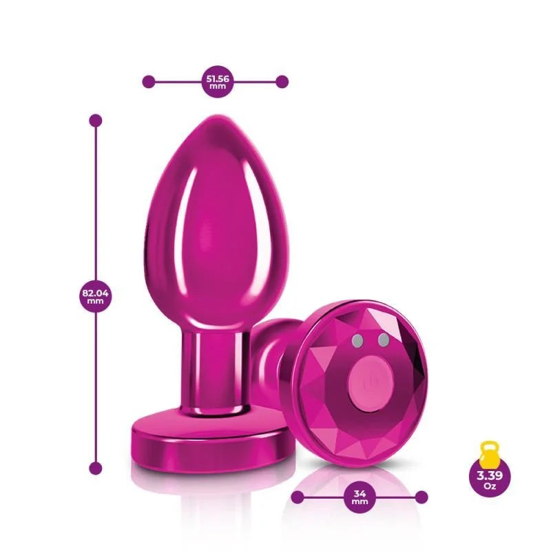 Cheeky Charms Pink Rechargeable Vibrating Metal Butt Plug w Remote Medium - Pink