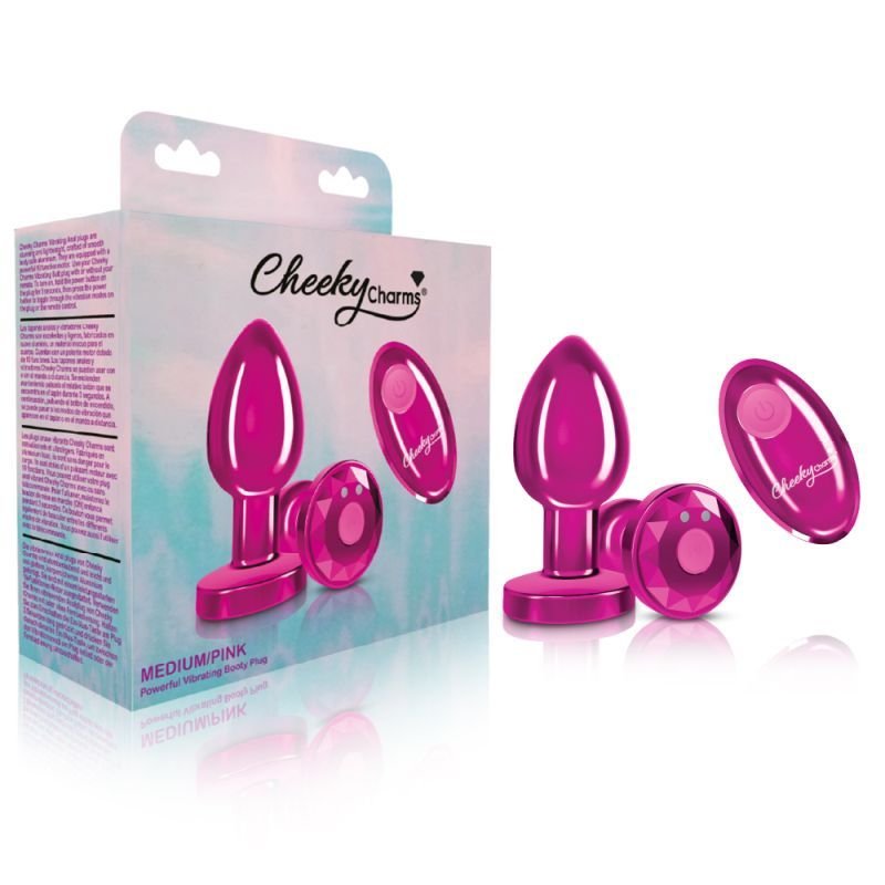 Cheeky Charms Pink Rechargeable Vibrating Metal Butt Plug w Remote Medium - Pink