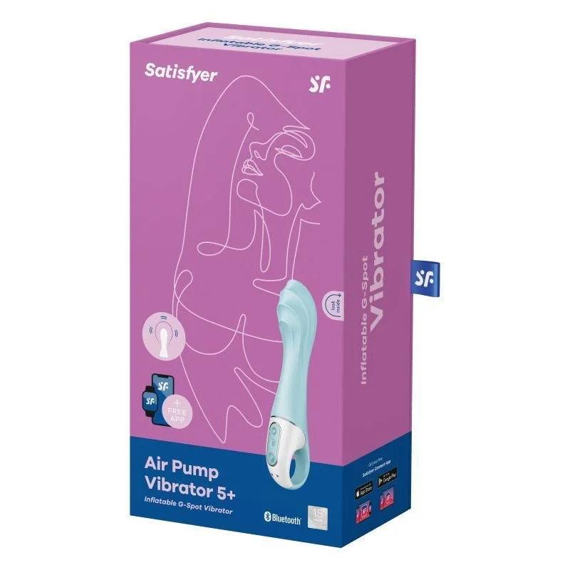 Satisfyer Air Pump 5+ App Compatible Inflatable G Spot Vibrator 8" - Blue