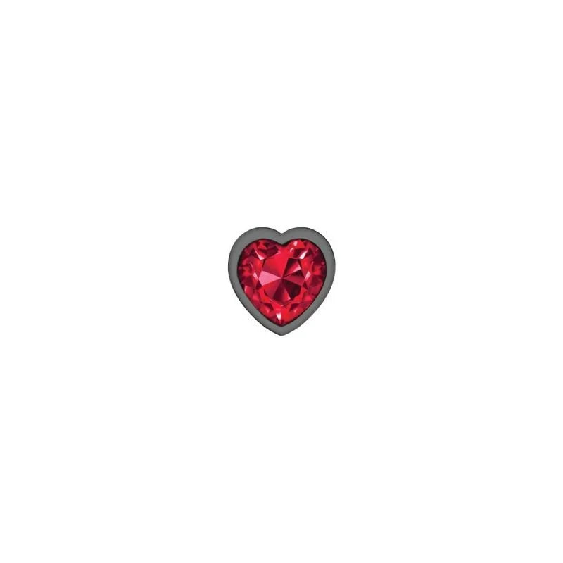 Cheeky Charms Round Metal Butt Plug Gunmetal 3 Pack Kit w Dark Red Heart Jewel - Gun Metal